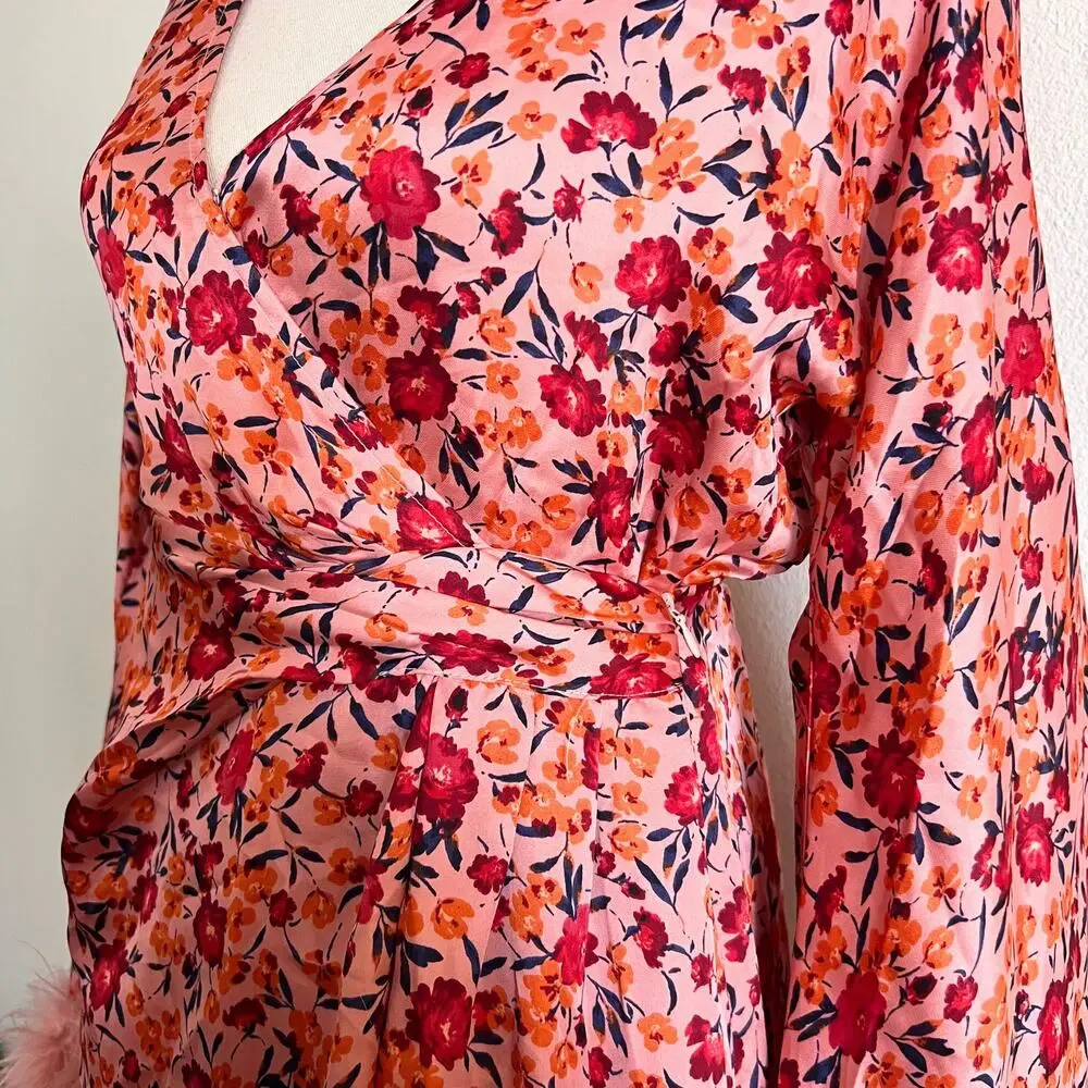 Buddy Love Anisa Feather Cuff Mini Dress Dragonfruit Pink Floral Size Small - Picture 7 of 10